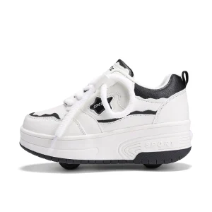 Chaussures de patin à roulettes pour enfants baskets sportives décontractées 4 roues style moderne blanc et noir cadeau enfant garçon fille