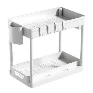 Organisateur de rangement multiusages 2 niveaux avec crochets étagère à épices cuisine salle de bain blanc moderne durabilité