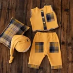 Ensemble Vêtements Bébé Garçon NouveauNé Chapeau Pantalon Gilet Accessoires Photo 3 Pièces Coton Polyester Style Patchwork Élégant Toutes Saisons