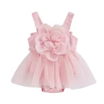Robe barboteuse florale 3D pour bébé fille tulle satin fleur en tissu occasion spéciale robe de fête bébé 01 ans rose pâle