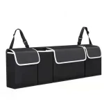 Organisateur de Voiture Sac de Rangement Arrière 3 Compartiments Tissu Oxford Résistant Design Minimaliste Noir Facile à Nettoyer Idéal pour Famille