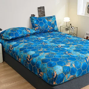 Duvet cover polyester imprimé motifs hexagonaux bleu doré housse de couette moderne protègematelas respirant taies d’oreiller assorties literie bébé chambre moderne Duvet cover polyester imprimé motifs hexagonaux bleu doré housse de couette moderne protègematelas respirant taies d’oreiller assorties literie bébé chambre moderne