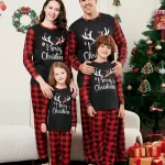 Ensemble de pyjamas Noël famille joyeux carreaux mignon doux confort sécurité coton polyester 2024