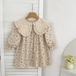Body pour nouveau-né fille, combinaison, robe de sœur familiale, tenues avec nœud brodé, col en dentelle de coton, robe pour bébé fille – 24201 dress