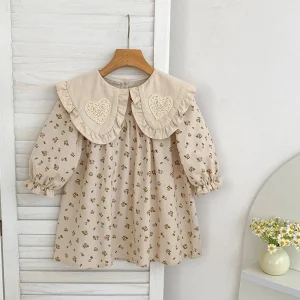 Body pour nouveau-né fille, combinaison, robe de sœur familiale, tenues avec nœud brodé, col en dentelle de coton, robe pour bébé fille – 24201 dress