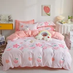 Ensemble literie enfant thème fraise 4 pièces douillet drap couette housse décoration chambre bébé style moderne matelas standard