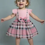 Robe à carreaux rose pour bébé fille tenue sans manches à volants nœud décoratif style mignon étoffe douce été