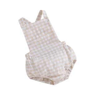 Romper été fille sans manches motif carreaux coton confortable 46 ans vêtement bébé pratique