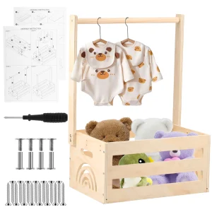 Panier de rangement en bois pour bébé coffre de stockage avec roulettes panier cadeau prénatal design moderne et écolo idéal pour vêtements et jouets Panier de rangement en bois pour bébé coffre de stockage avec roulettes panier cadeau prénatal design moderne et écolo idéal pour vêtements et jouets