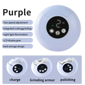 Coupeongles électrique 2 en 1 pour bébé 360° rotatif antiéclaboussures portable design sécurisé pour enfants et adultes couleur purple