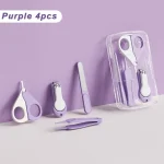 Kit de soins ongles bébé 4 pièces ciseaux coupeongles lime pincettes manucure accessoires qualité pratique portable violet design moderneปลอดภัย pour enfant