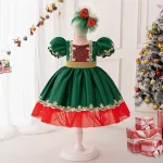 Robe de princesse festive pour filles robe longue brodée vêtements de fête 2 pièces vert émeraude