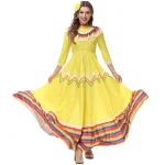 Robe traditionnelle mexicaine pour filles Festival du 5 Mai Danse folklorique Célébration culturelle Costume long et large Style coloré et festif Matière douce et fluide Accessoires inclus Confort et style garantis
