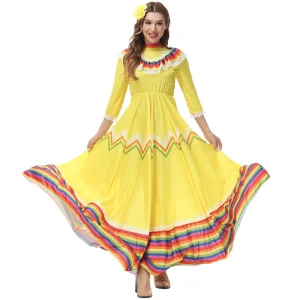 Robe traditionnelle mexicaine pour filles Festival du 5 Mai Danse folklorique Célébration culturelle Costume long et large Style coloré et festif Matière douce et fluide Accessoires inclus Confort et style garantis