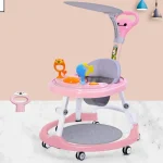 Trotteur pliable bébé avec roulettes plateau jeu interactif design moderne minimaliste couleur rose pastel idéal garçon fille 612 mois