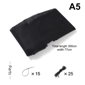 Filet de protection en mesh noir 300cm x 77cm avec fils et accessoires pour sécurité balcon escaliers chiens enfants