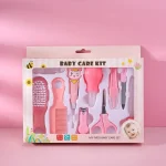 Kit soin bébé 10 pièces accessoires hygiène brosse ciseaux coupeongles pipette aspirateur nez design floral rose sans BPA cadeau naissance bébé 012 mois