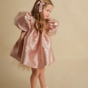 Robe de soirée bébé fille en satin rose fleurs nœud manches courtes baptême anniversaire événements officiels 2025 Robe de soirée bébé fille en satin rose fleurs nœud manches courtes baptême anniversaire événements officiels 2025