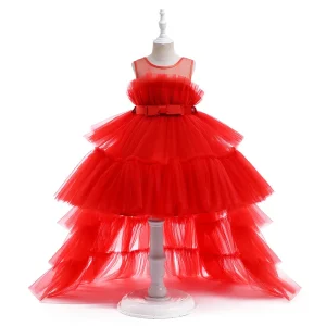 Robe de soirée formelle pour enfant robe princesse en tulle traîne couleur rouge vif occasion festive fille 412 ans Robe de soirée formelle pour enfant robe princesse en tulle traîne couleur rouge vif occasion festive fille 412 ans