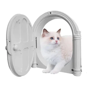 Porte intérieure portable pour chat en ABS blanc design arche sans rabat facile à installer sécuritaire et élégant pour animaux de compagnie