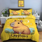 Ensemble literie capybara mignon housse couette 2 taies oreiller bambou hypoallergénique design cartoon cadeau bébé chambre enfant