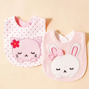 Couverture de bavoir pour bébé 2 pièces bavoir réglable en coton doux avec dentelle en forme de U bavoir d&rsquo;alimentation pour nouveauné serviette de salive pour bébé  2pcs