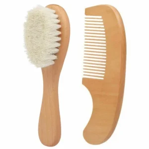 Ensemble bébé brosse à cheveux et peigne en bois doux et sécuritaire pour nouveauné et enfants Ensemble bébé brosse à cheveux et peigne en bois doux et sécuritaire pour nouveauné et enfants