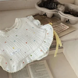 Tshirt bébé doux coton gaufré pois colorés bordure crème logo animal design mignon moderne enfant 03 ans