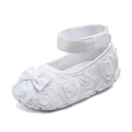 Chaussures de princesse coordonnantes à semelle souple pour bébé fille souliers élégants pour enfant baptême mariage occasions spéciales  White