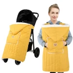 Couverture chauffante pour poussette matelassée douce jaune vif capuche poche ours protection contre le froid usage extérieur parents bébé