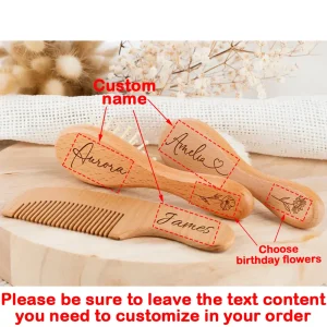 Ensemble personnalisé 3 pièces peignes en bois bébé doux naturel cadeau prénatal nouveauné personnalisable style floral moderne qualité premium Ensemble personnalisé 3 pièces peignes en bois bébé doux naturel cadeau prénatal nouveauné personnalisable style floral moderne qualité premium
