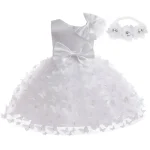 Robe de princesse pour bébé fille 1ère anniversaire baptême fêtes mariage Noel style papillon couleur blanc