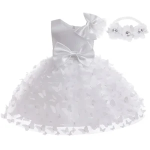 Robe de princesse pour bébé fille 1ère anniversaire baptême fêtes mariage Noel style papillon couleur blanc Robe de princesse pour bébé fille 1ère anniversaire baptême fêtes mariage Noel style papillon couleur blanc