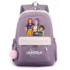 Sac à dos Hunterx violet pour adolescents sac école style kpop design animé confortable grand compartiment bretelles rembourrées logo Hunterx