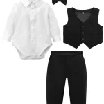 Costume bébé garçon formel tenue mariage 1er anniversaire chemise gilet pantalon noeud papillon coton doux style classique bébé 01 ans