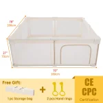 Parc portable pour bébé clôture sécurisée espace de jeu 180x200x70cm matériau en métal tissu maillé transparent beige design moderne facile à assembler idéal pour jeunes enfants