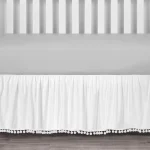 Jupon Lit bébé Élégant en Microfibre avec Volants et Pompons Accessoire Décoration Chambre Bébé Garçon Fille 14 Pouces de Haut