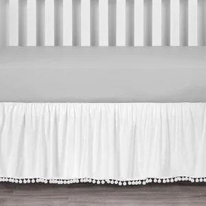 Jupon Lit bébé Élégant en Microfibre avec Volants et Pompons Accessoire Décoration Chambre Bébé Garçon Fille 14 Pouces de Haut