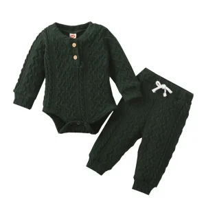 Ensemble body et pantalon pour nouveauné fille et garçon vêtements d&rsquo;automne pull à manches longues et pantalon à boutons articles pour bébé