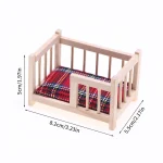 Lit miniature bébé 1:12 maison poupée meuble déco bois tissu tartan accessoire jouet échelle 1:6 1:12 cadeau enfant collection