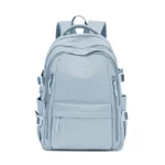 Sac à dos école enfant ado unisexe haute capacité nylon poches intérieures extérieures design moderne bleu clair