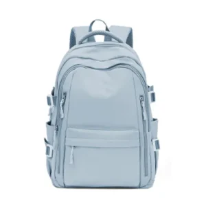Sac à dos école enfant ado unisexe haute capacité nylon poches intérieures extérieures design moderne bleu clair
