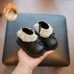 Bottines élégantes pour filles cuir PU nœud décoratif doublure en fleece antidérapantes occasion spéciale ou quotidienne