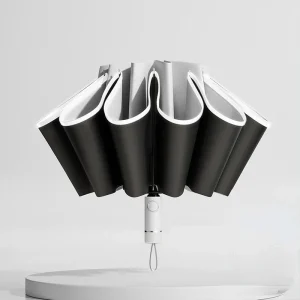 Parapluie inversé automatique antivent UV protection adultes noir blanc design moderne élégant pliable Parapluie inversé automatique antivent UV protection adultes noir blanc design moderne élégant pliable