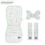 Ensemble coussin poussette oreiller tête housse ceinture HOUSBABY 3 pièces universel coton doux double face motifs feuilles