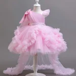 Robe de bal pour enfant en tulle rose pailletée sans manches détails nœud occasion festive anniversaire Noël gala style princesse qualité premium confort sécurité
