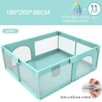 Parc d&rsquo;activités pour bébé en plastique et tissu enclos sécurisé avec entrée pratique 180×200 cm 50 balles océaniques en cadeau design moderne et fonctionnel