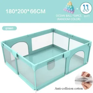 Parc d&rsquo;activités pour bébé en plastique et tissu enclos sécurisé avec entrée pratique 180×200 cm 50 balles océaniques en cadeau design moderne et fonctionnel