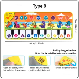 Tapis de Piano électronique pour enfants apprentissage de la musique jouet éducatif avec clavier animaux design coloré 80x30cm cadeau pour filles et garçons