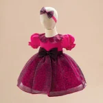 Robe d&rsquo;anniversaire bébé fille 12 ans baptême rose rouge tutu coton polyester jersey voile élégante durable pratique famille